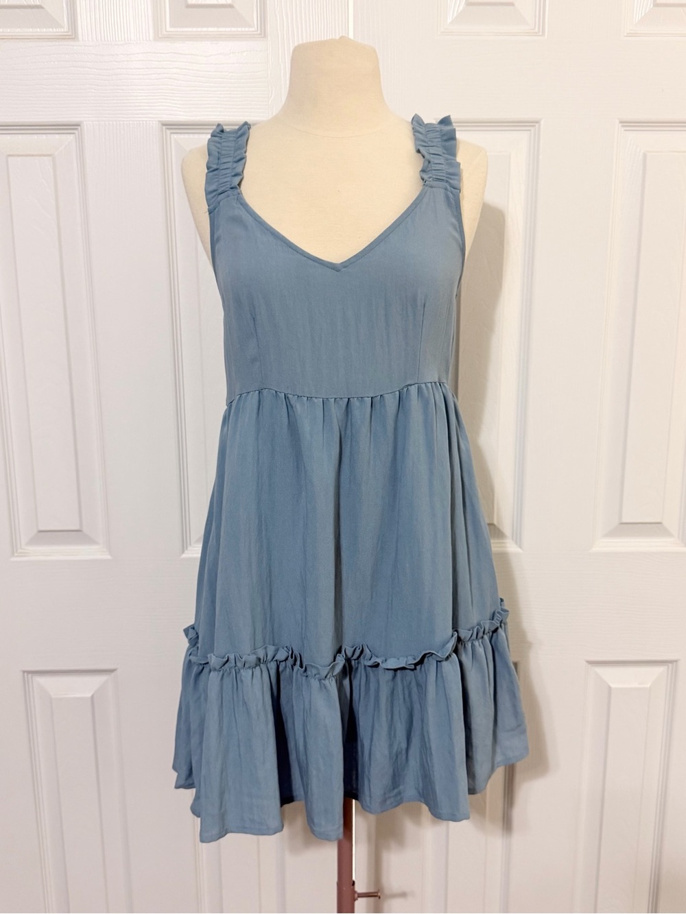 Blu Pepper Light Blue Ruffled Strap Midi Dress
